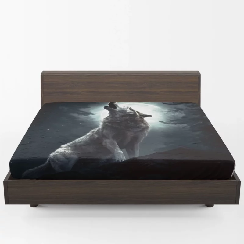 Wolf Howling at Full Moon Fitted Sheet 1