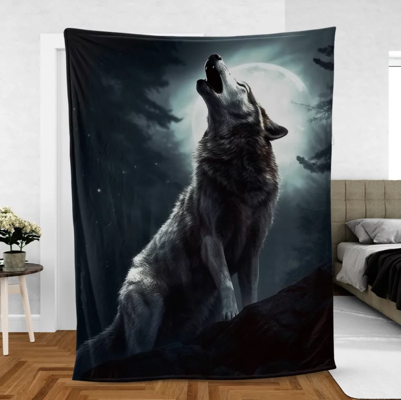 Wolf Howling at Full Moon Fleece Blanket