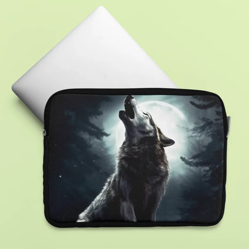 Wolf Howling at Full Moon Laptop Sleeve