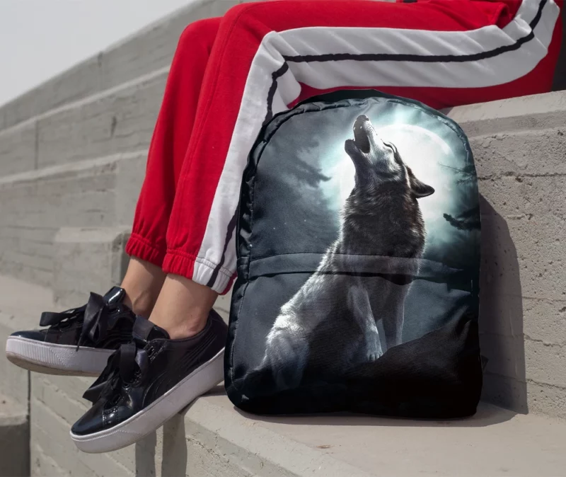 Wolf Howling at Full Moon Minimalist Backpack 1