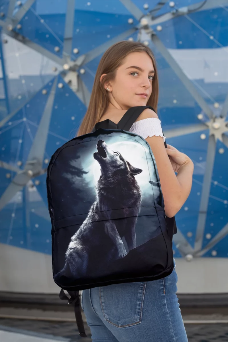 Wolf Howling at Full Moon Minimalist Backpack 2