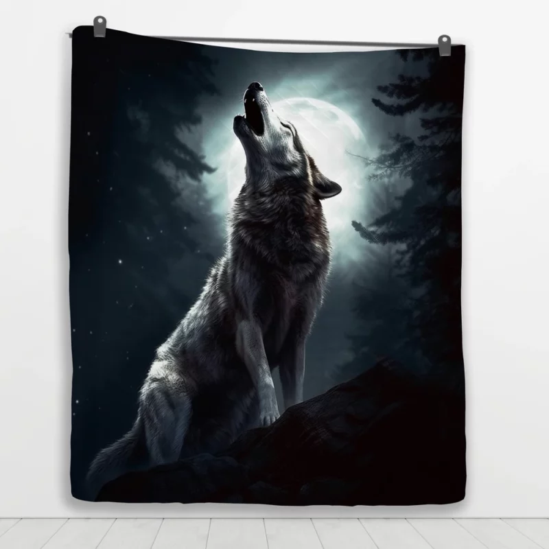 Wolf Howling at Full Moon Quilt Blanket 1