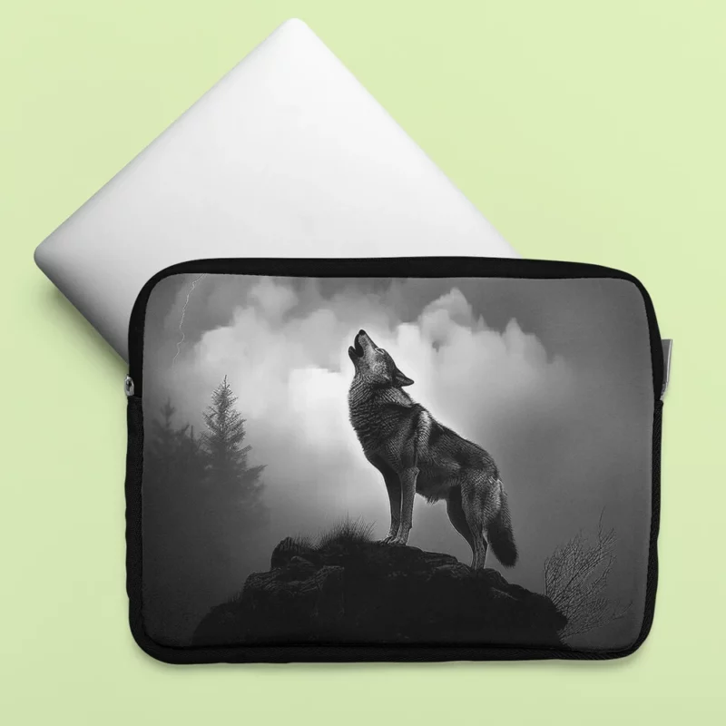 Wolf Howling at Night Laptop Sleeve