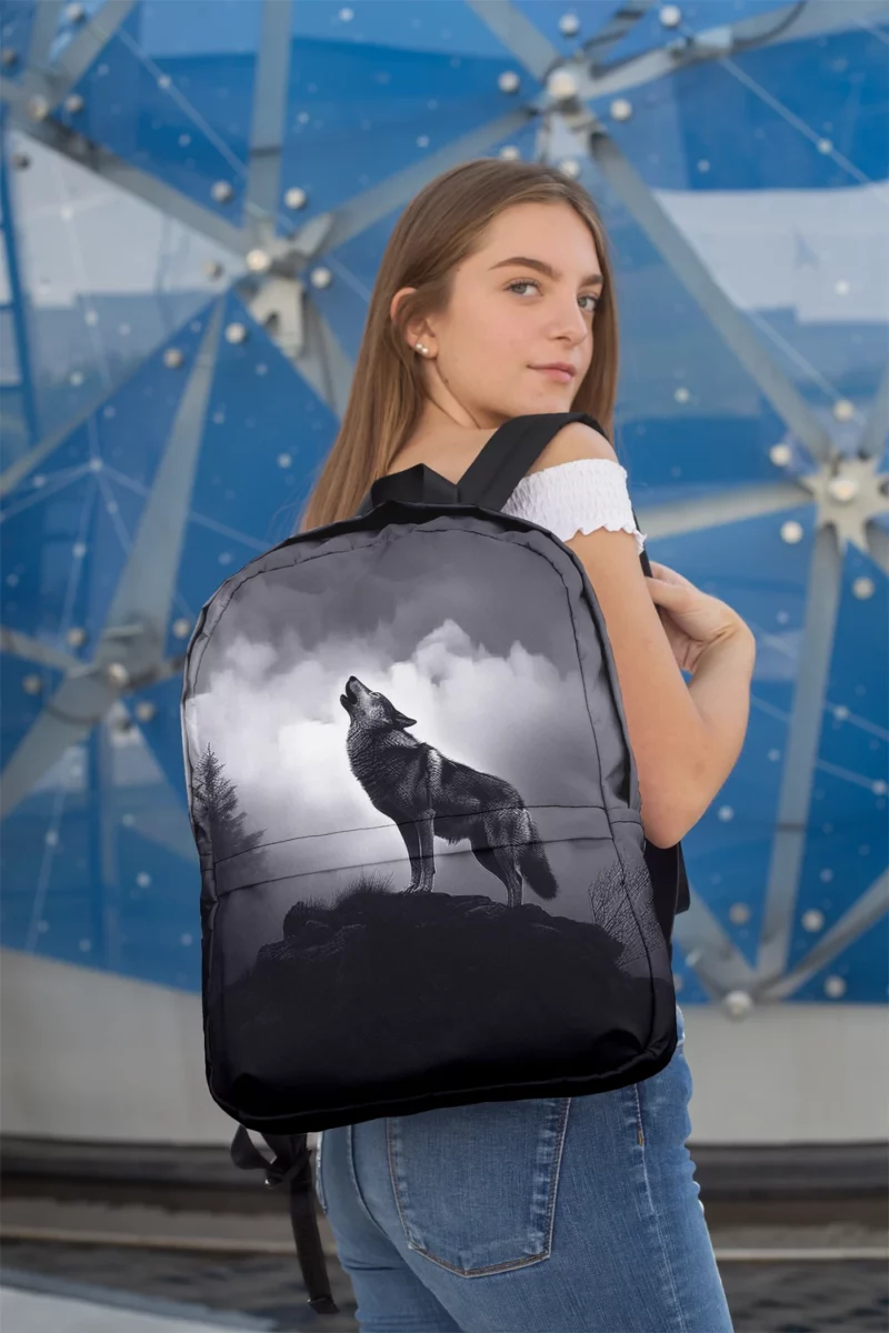 Wolf Howling at Night Minimalist Backpack 2