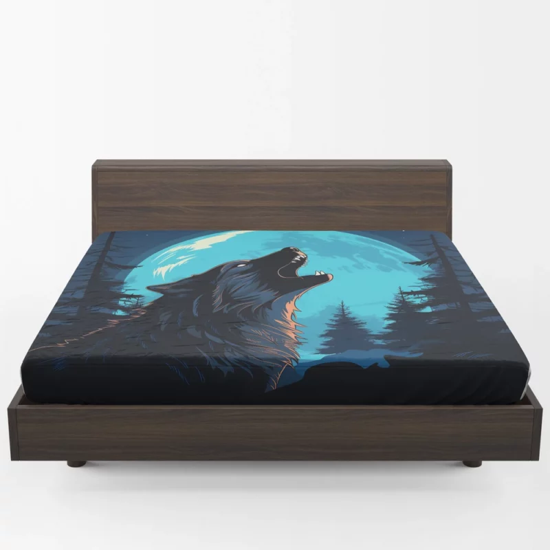 Wolf Howling at the Full Moon Fitted Sheet 1