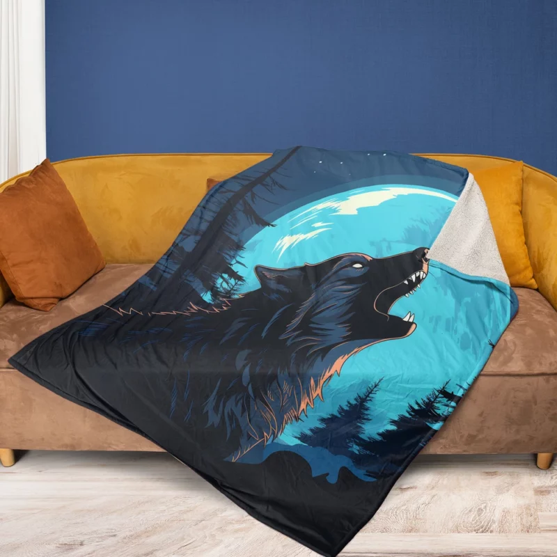 Wolf Howling at the Full Moon Fleece Blanket 1