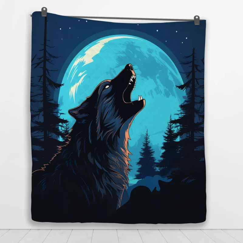 Wolf Howling at the Full Moon Quilt Blanket 1