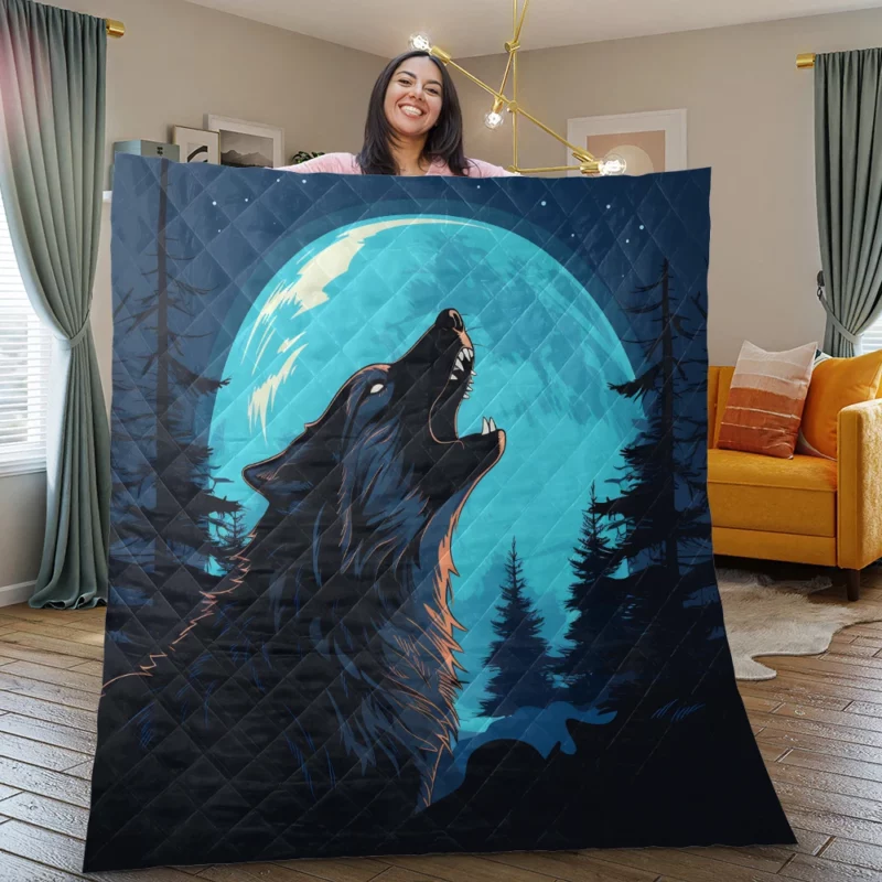 Wolf Howling at the Full Moon Quilt Blanket