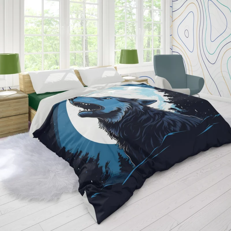 Wolf Howling at the Moon Duvet Cover
