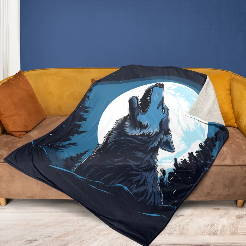 Wolf Howling at the Moon Fleece Blanket 1