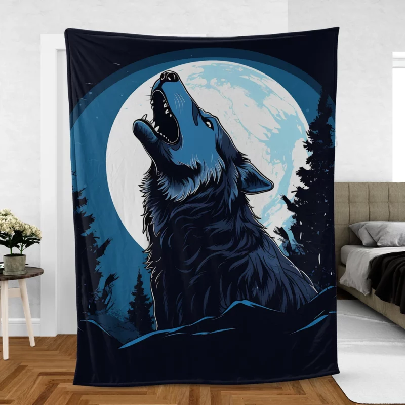 Wolf Howling at the Moon Fleece Blanket