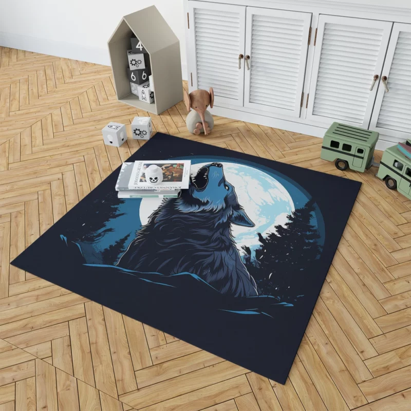 Wolf Howling at the Moon Rug 1