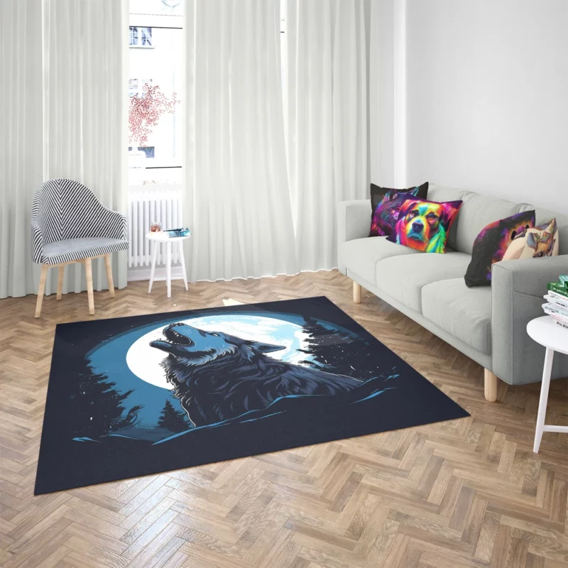 Wolf Howling at the Moon Rug 2