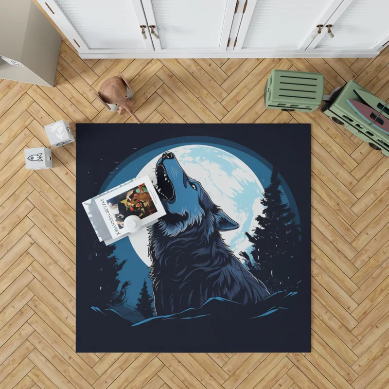 Wolf Howling at the Moon Rug