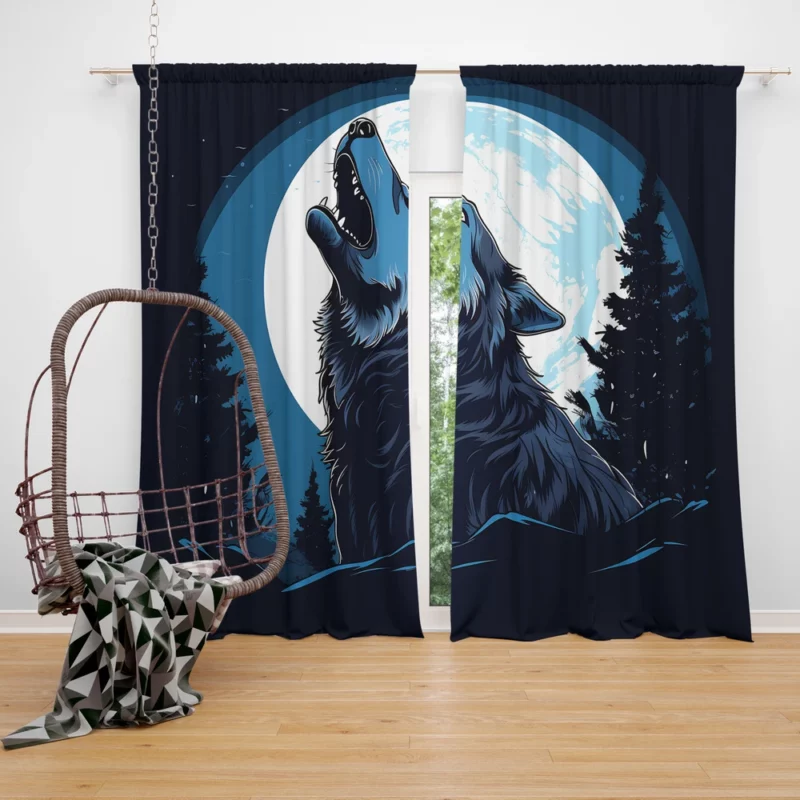 Wolf Howling at the Moon Window Curtain