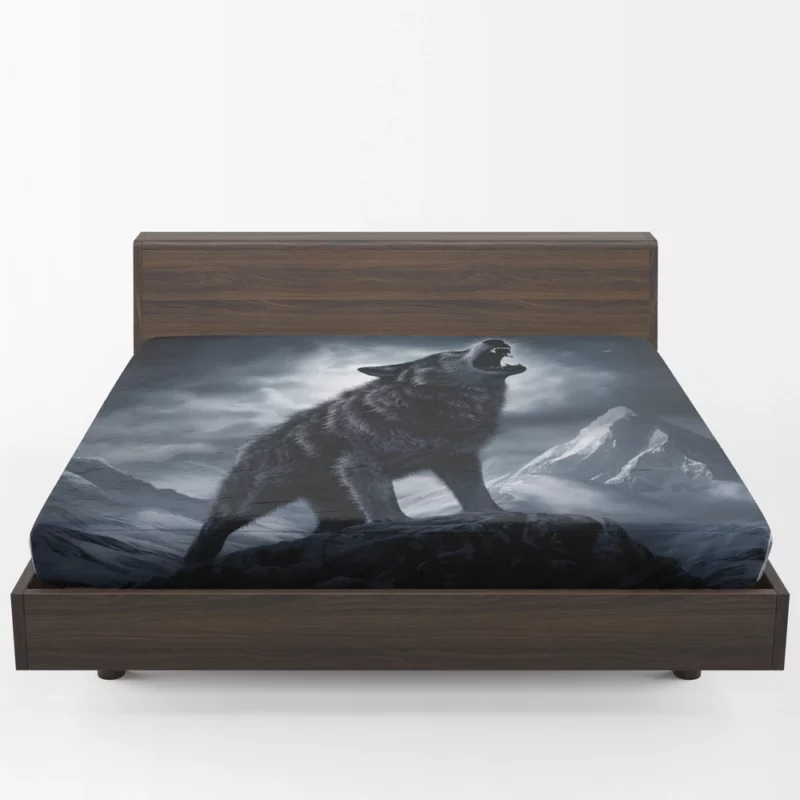 Wolf Howling in Night Fitted Sheet 1