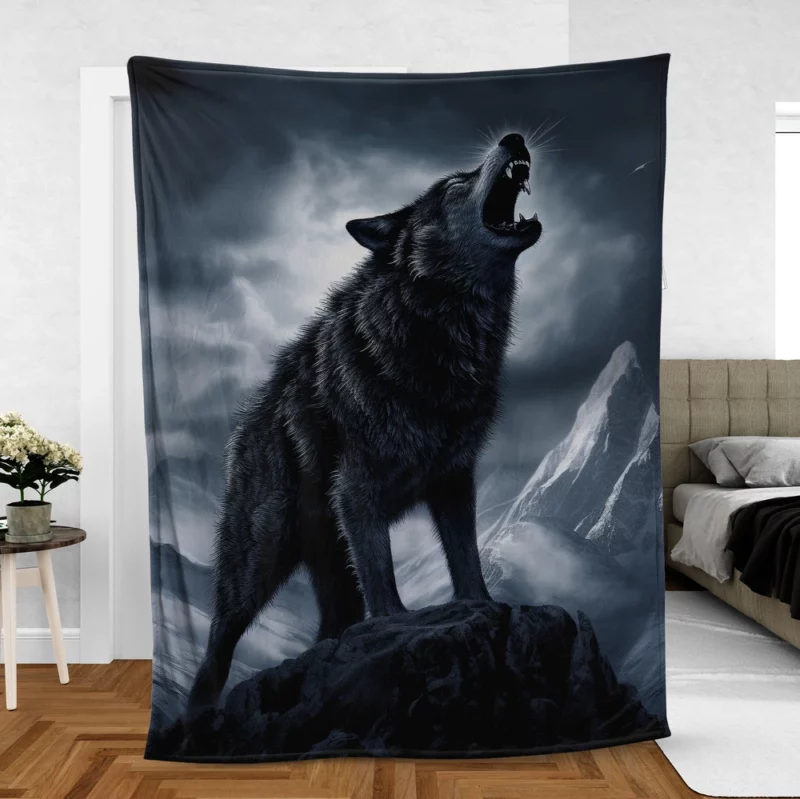 Wolf Howling in Night Fleece Blanket