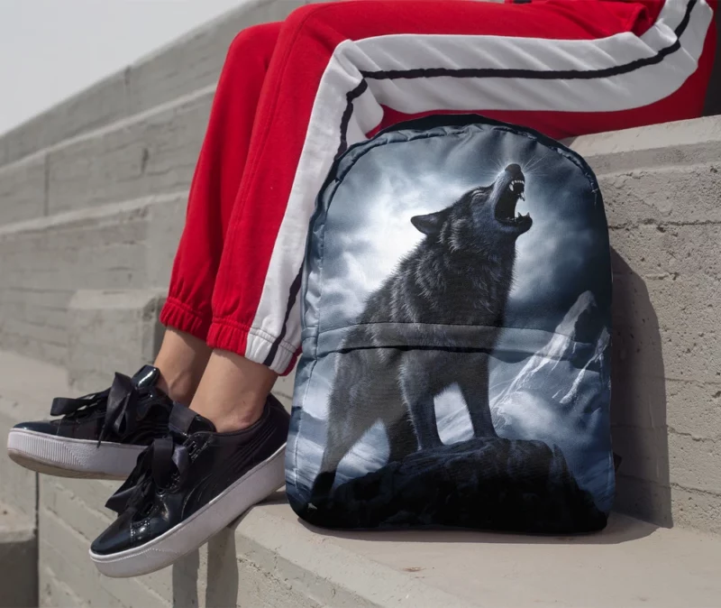 Wolf Howling in Night Minimalist Backpack 1