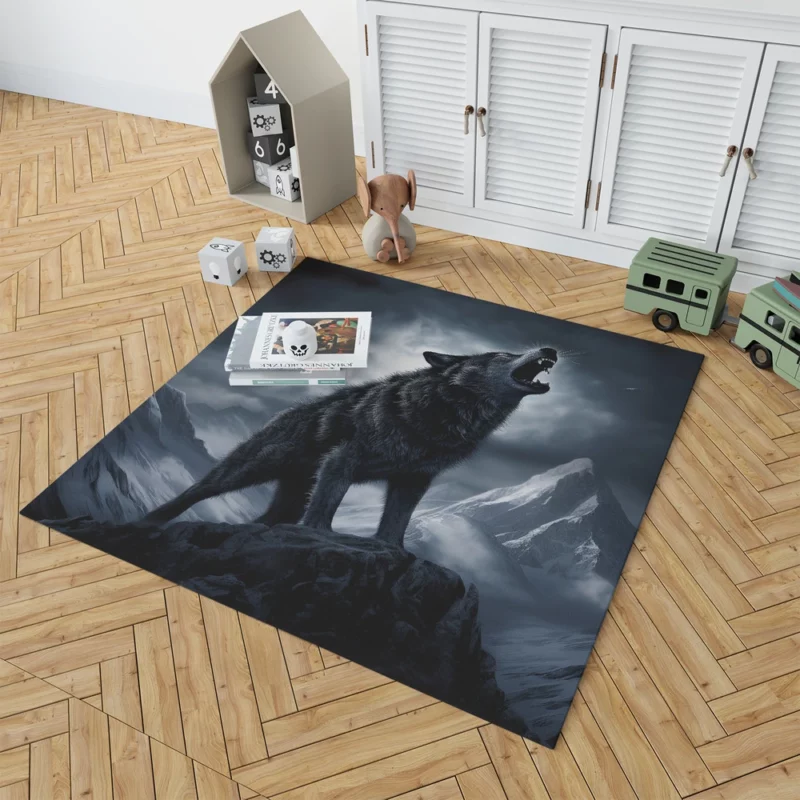 Wolf Howling in Night Rug 1