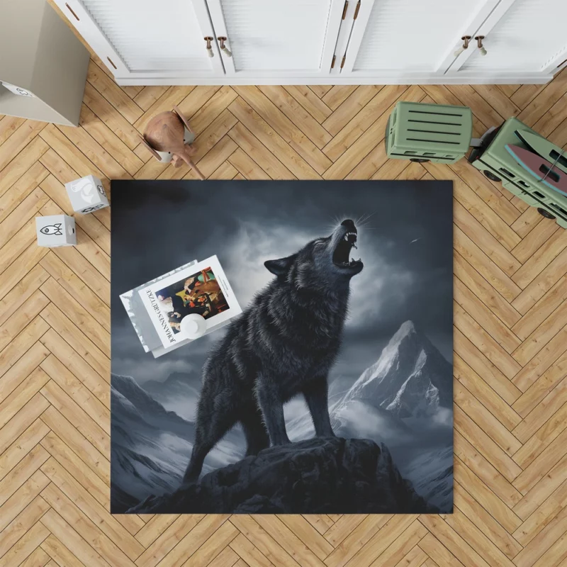 Wolf Howling in Night Rug