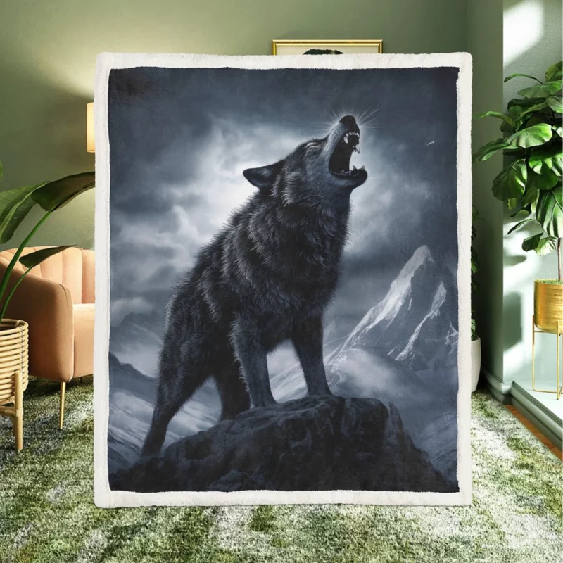 Wolf Howling in Night Sherpa Fleece Blanket