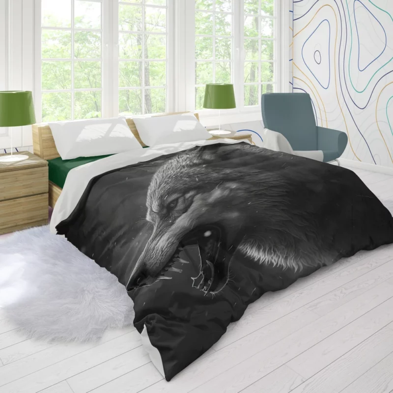 Wolf Portrait With Label Duvet Cover