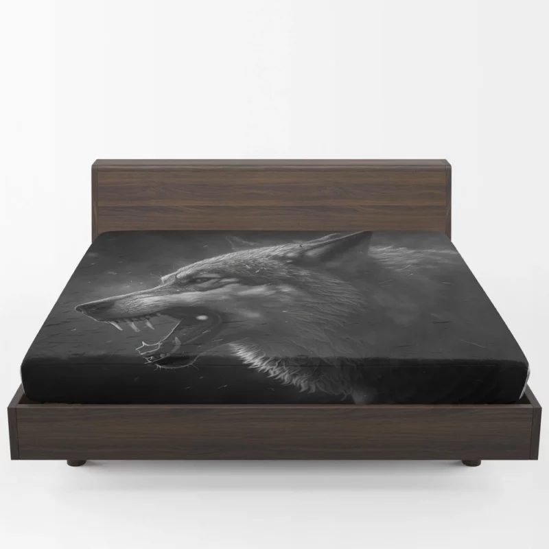 Wolf Portrait With Label Fitted Sheet 1