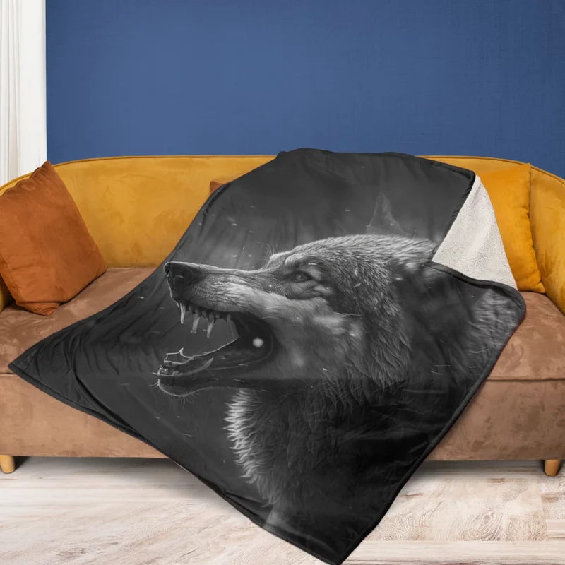 Wolf Portrait With Label Fleece Blanket 1