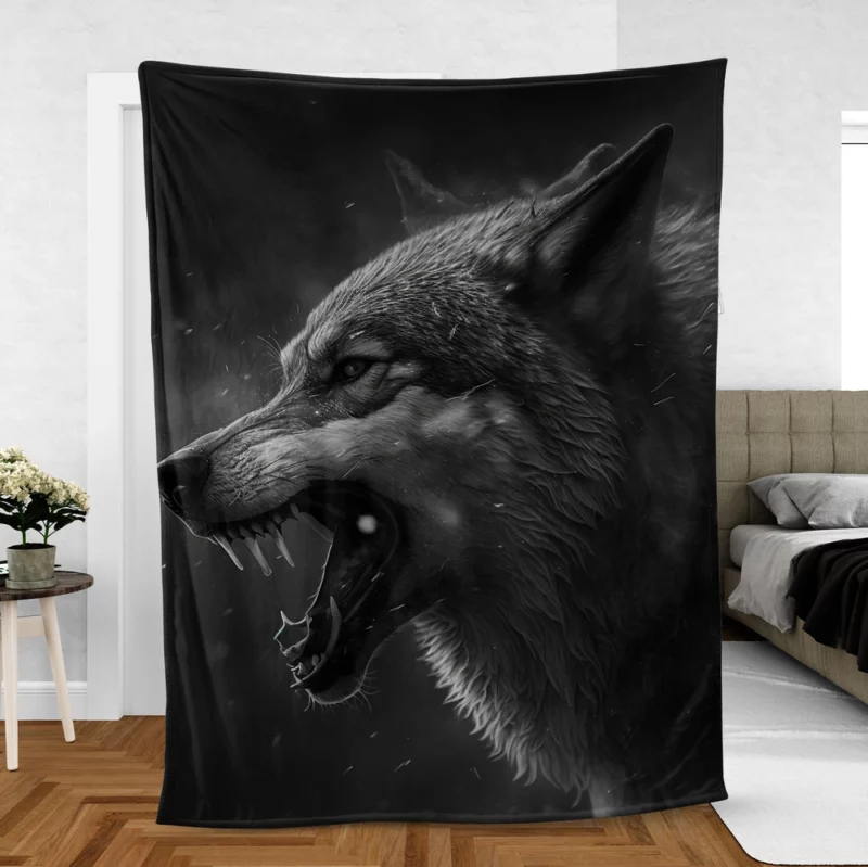 Wolf Portrait With Label Fleece Blanket