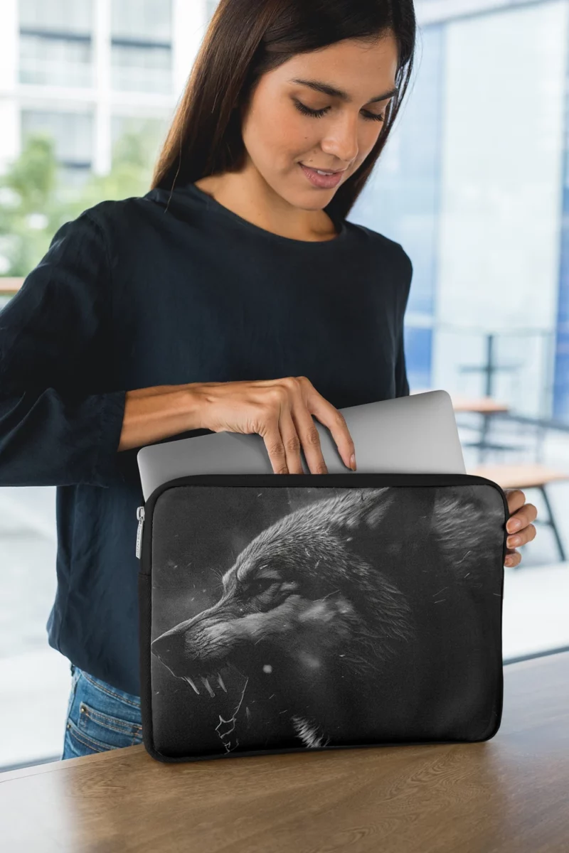 Wolf Portrait With Label Laptop Sleeve 1