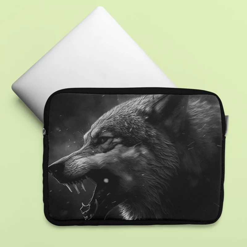 Wolf Portrait With Label Laptop Sleeve