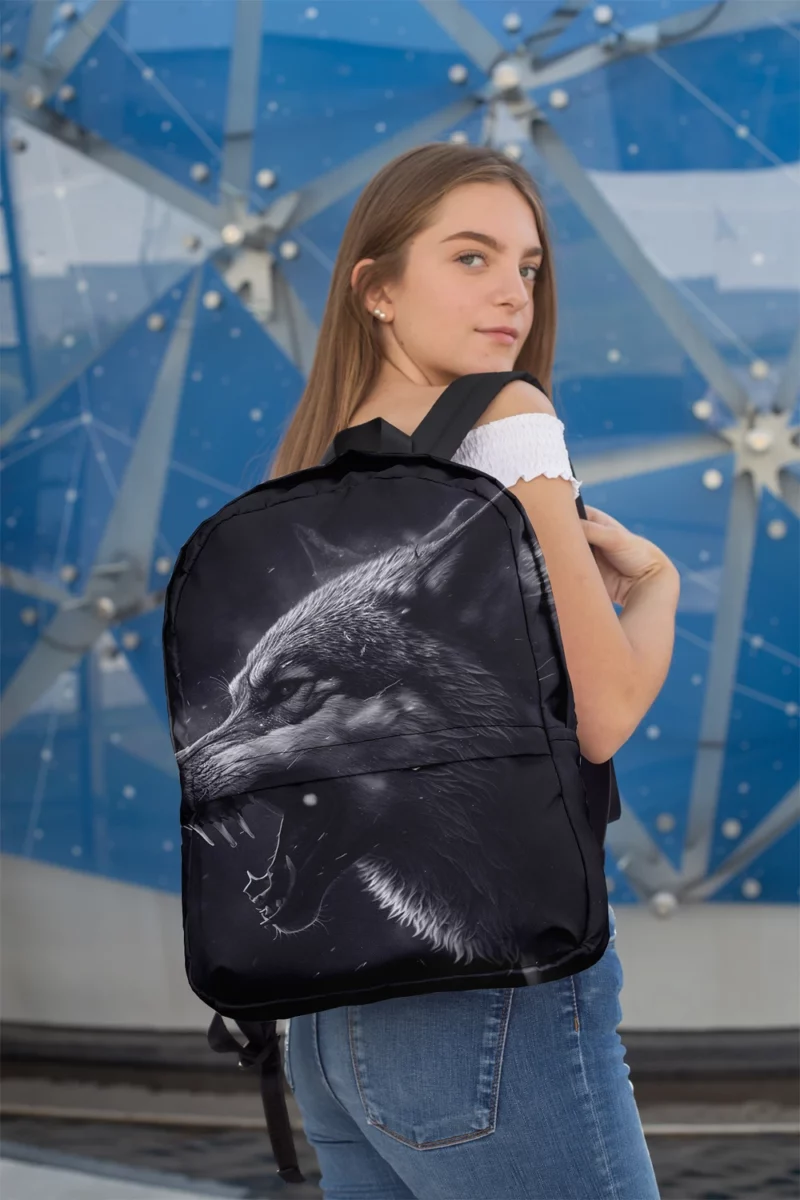 Wolf Portrait With Label Minimalist Backpack 2