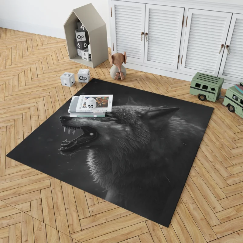 Wolf Portrait With Label Rug 1