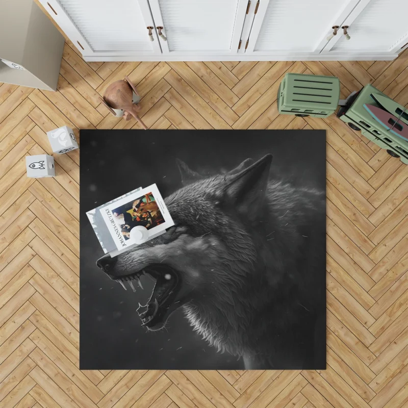 Wolf Portrait With Label Rug