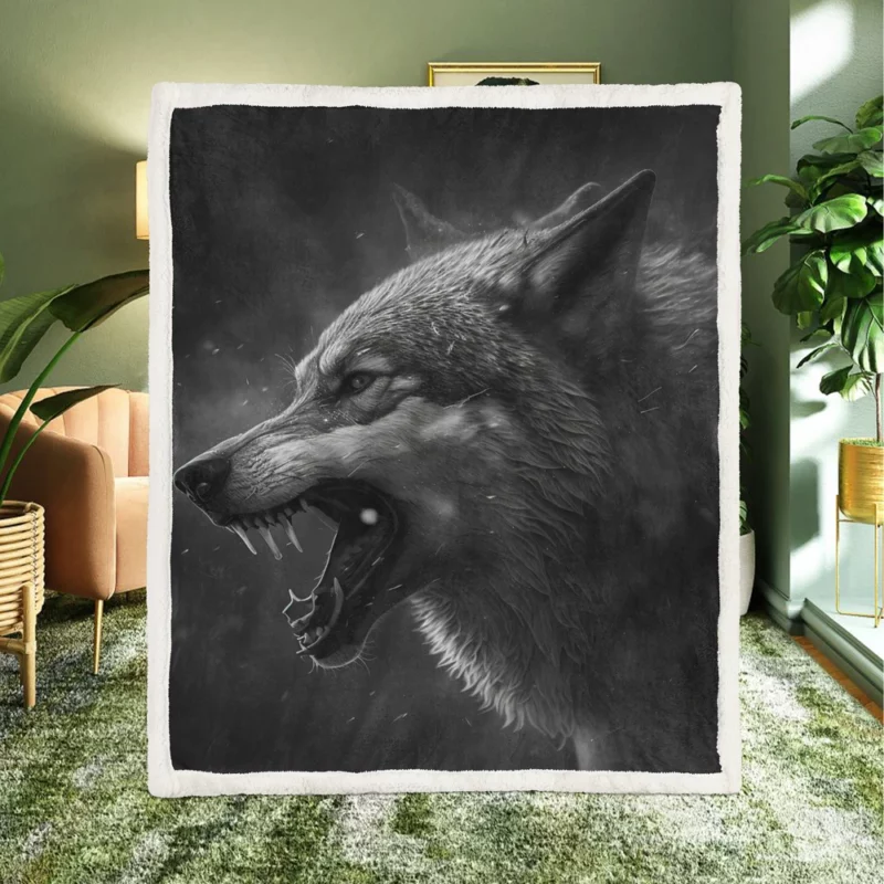 Wolf Portrait With Label Sherpa Fleece Blanket