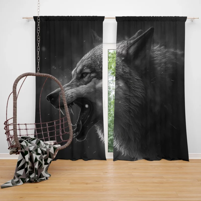 Wolf Portrait With Label Window Curtain