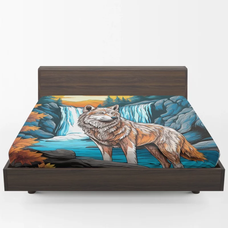 Wolf by the Waterfall in Enchanting Woods Fitted Sheet 1