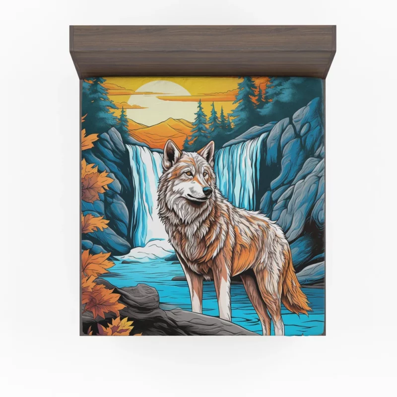 Wolf by the Waterfall in Enchanting Woods Fitted Sheet