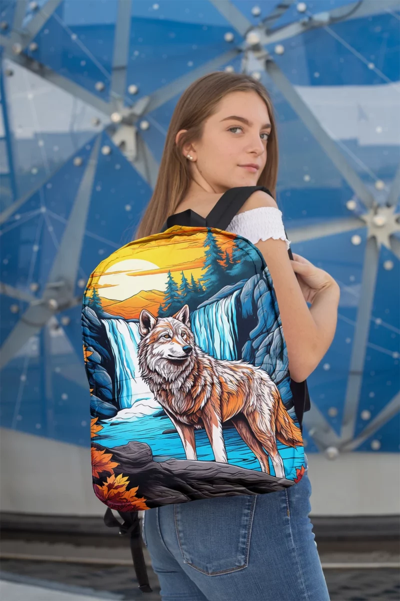 Wolf by the Waterfall in Enchanting Woods Minimalist Backpack 2