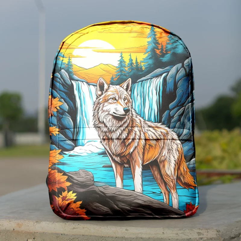 Wolf by the Waterfall in Enchanting Woods Minimalist Backpack