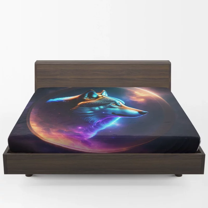 Wolf in Enigmatic Blue-Purple Hues Fitted Sheet 1