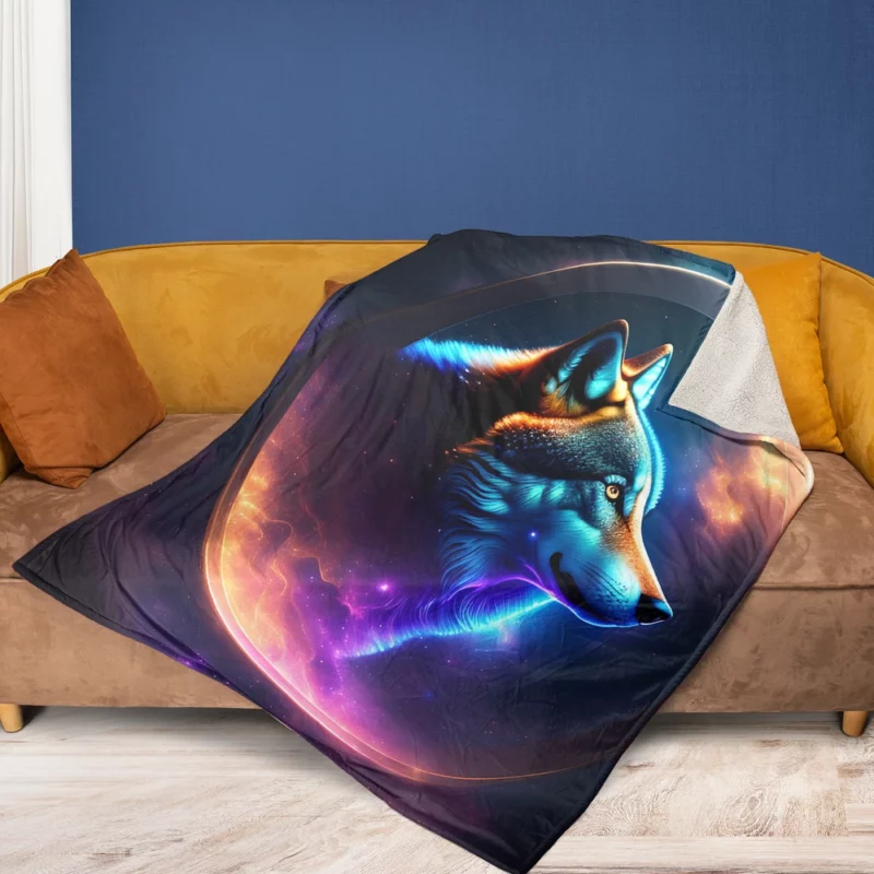 Wolf in Enigmatic Blue-Purple Hues Fleece Blanket 1