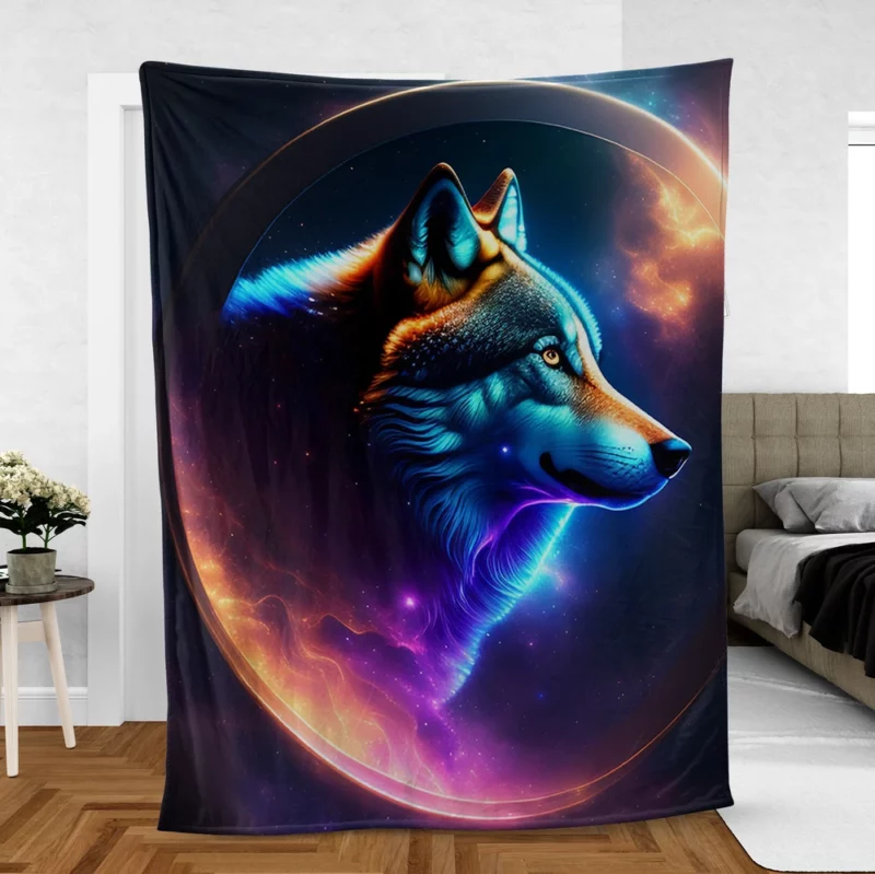 Wolf in Enigmatic Blue-Purple Hues Fleece Blanket