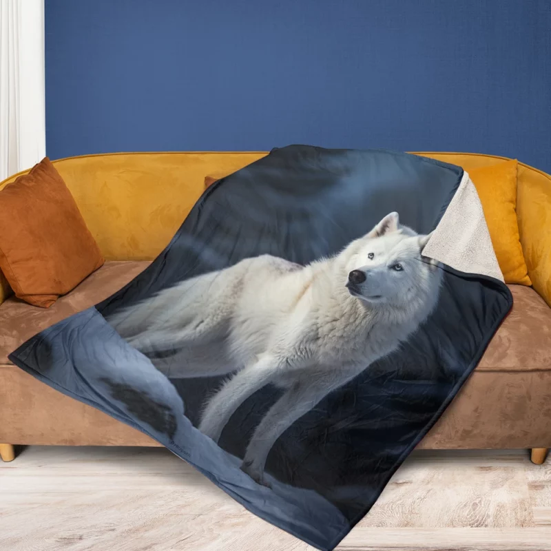 Wolf in the Snow Artwork Fleece Blanket 1