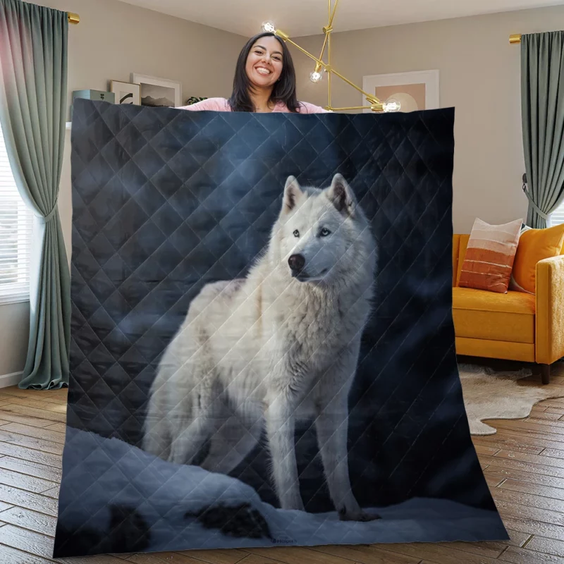 Wolf in the Snow Artwork Quilt Blanket