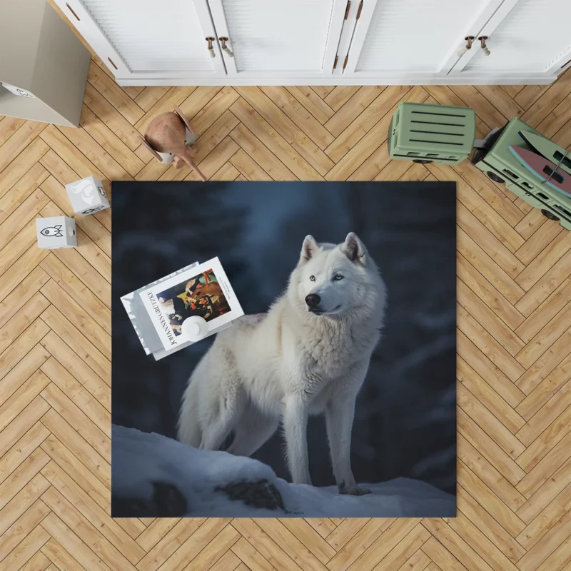 Wolf in the Snow Artwork Rug