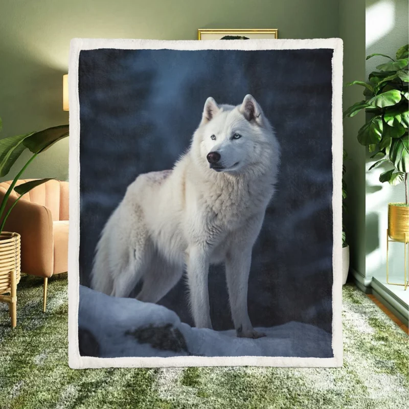 Wolf in the Snow Artwork Sherpa Fleece Blanket