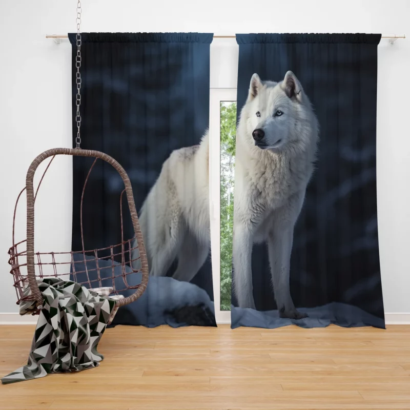 Wolf in the Snow Artwork Window Curtain