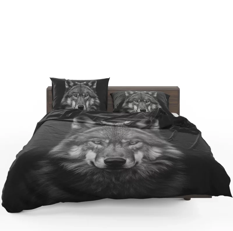 Wolf on Black Background Bedding Set 1