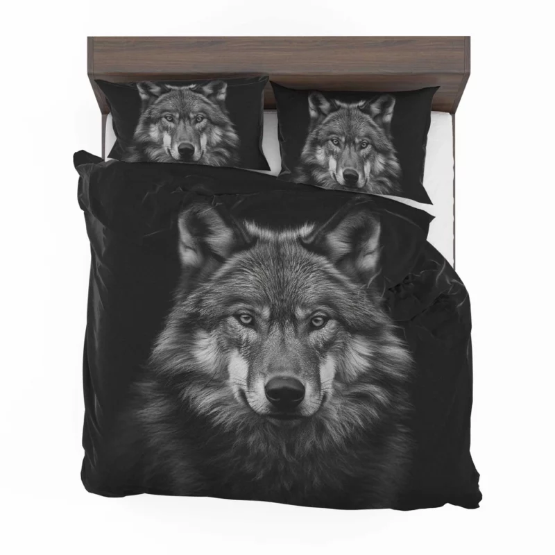 Wolf on Black Background Bedding Set 2